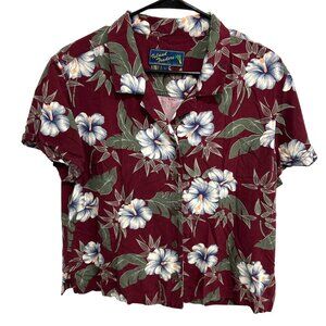 Island Traders Hawaiian Short Sleeve Button-Up Shirt L Red Floral Print